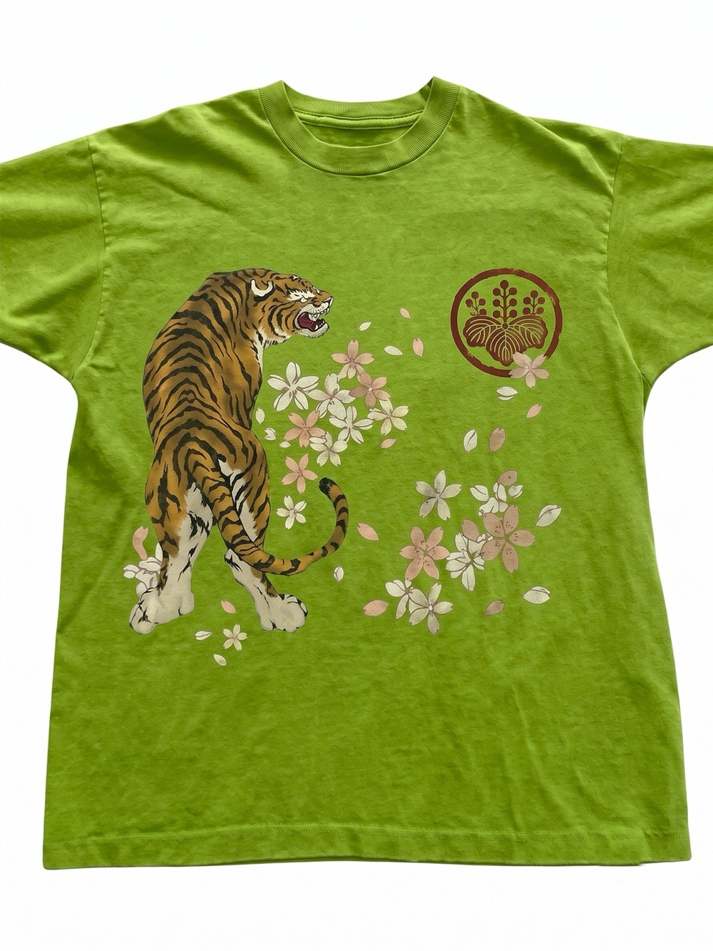 Japanese Art Tiger Cherry Blossom Sakura Green Graphic Tee